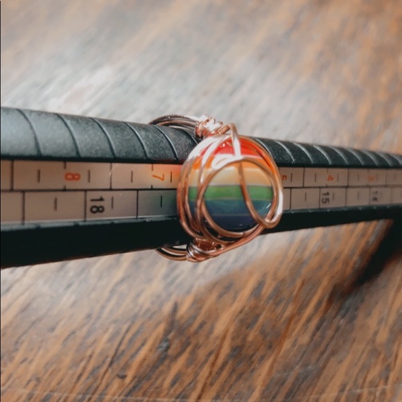 Bi Pride Gay LGBTQ Rainbow Wire Wrap Ring - Picture 7 of 7